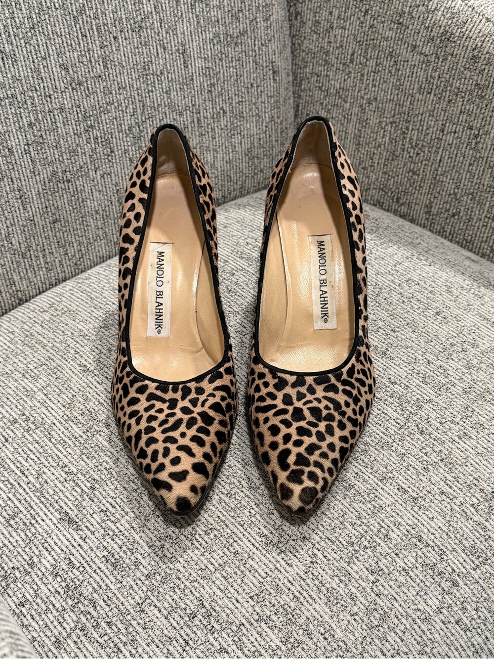 Manolo Blahnik Leopard-Print Pointed Pumps in Tan and Black